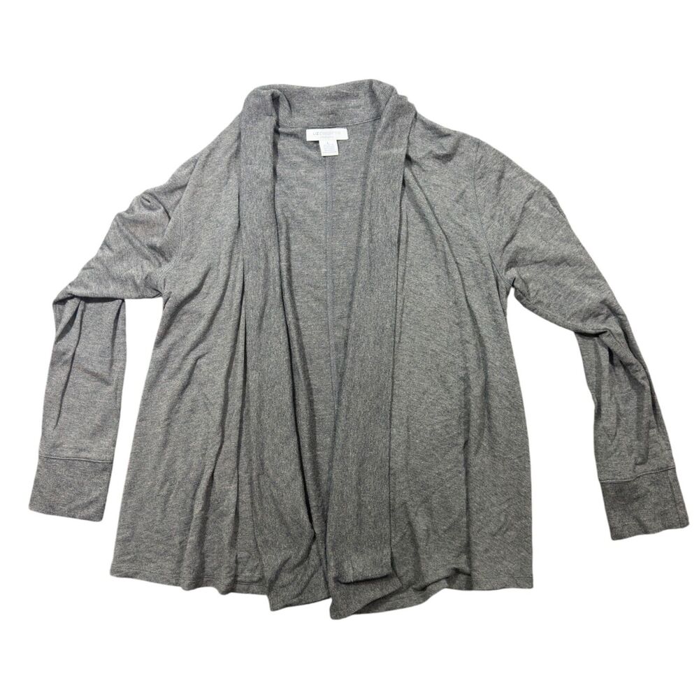 Liz Claiborne Weekend Sweater Womens Large Gray Knit Open Front Cardigan Stretch
